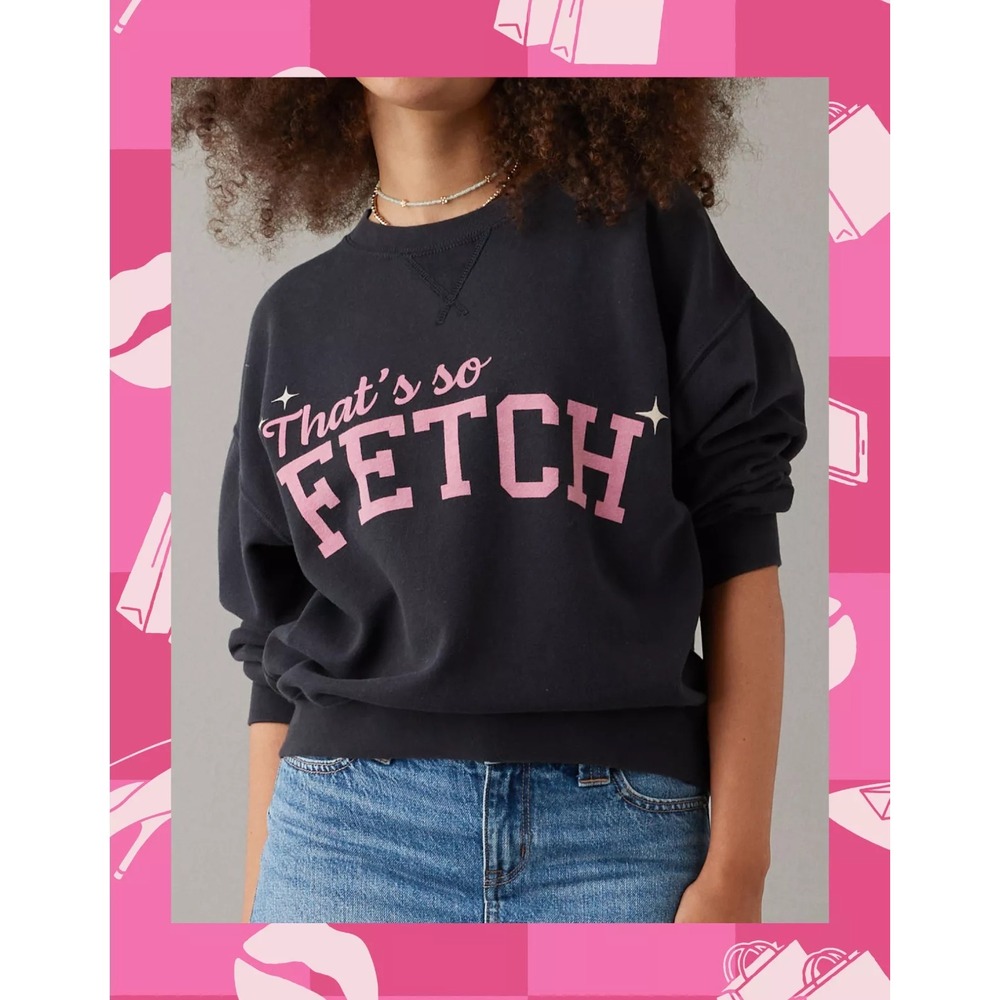 American Eagle Mean Girls Thats So Fetch Graphic Sweatshirt Black Pink XL